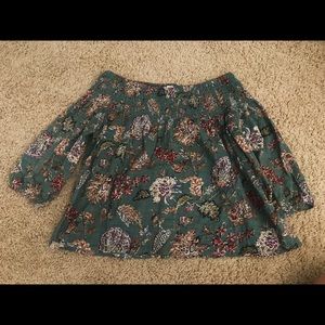 cute green off the shoulder patterned top